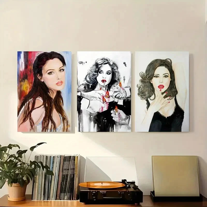 3pcs Showcasing a Women in Three Different Styles Metal Print Ready to Hang Art