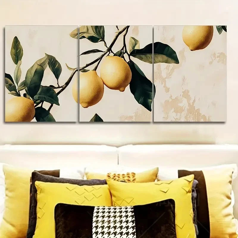3pcs Vibrant Lemon Branches Wall Art Set Canvas Framed 60x90cm - High Quality Print 100% Australian Made Wall Canvas Ready to Hang