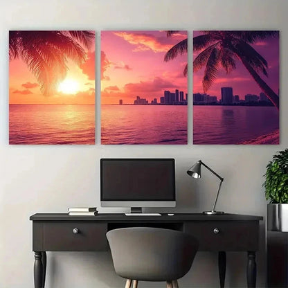 3pcs Miami Posters Florida City USA Perfect Wall Art Set Canvas Framed 50x70cm - High Quality Print 100% Australian Made Wall Canvas Ready to Hang