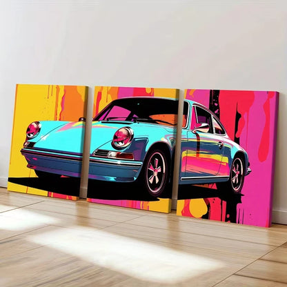 3pcs Classic Porsche 911 Abstract Vintage Wall Art Set Canvas Framed 60x90cm - High Quality Print 100% Australian Made Wall Canvas Ready to Hang - Bella Home Decor