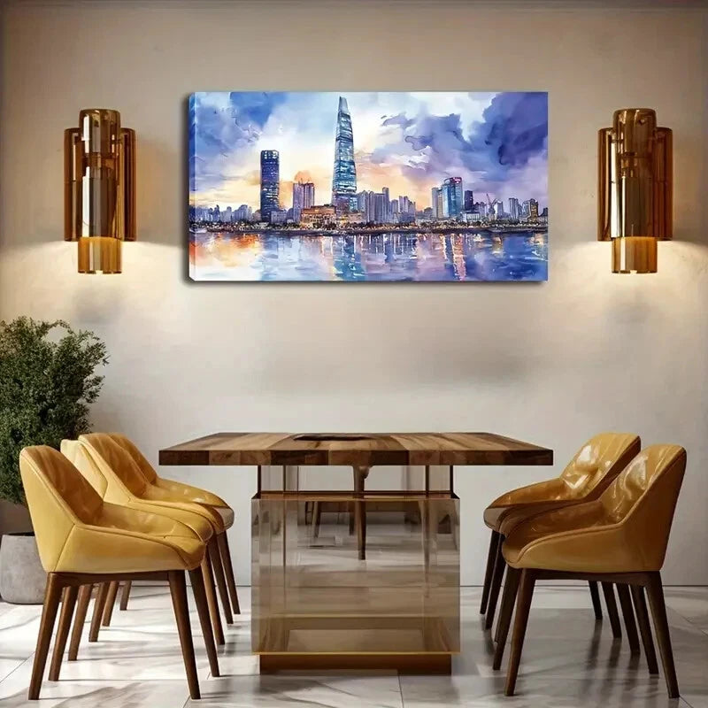 Modern Urban Skyline at Sunset Wall Art Canvas Office Home Room Framed 120x60cm - Bella Home Decor