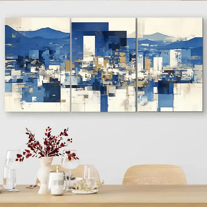 3pcs Blue & Golden Geometric Shapes Wall Art Canvas Unframed - High Quality Print 100% Australian Made Wall Canvas