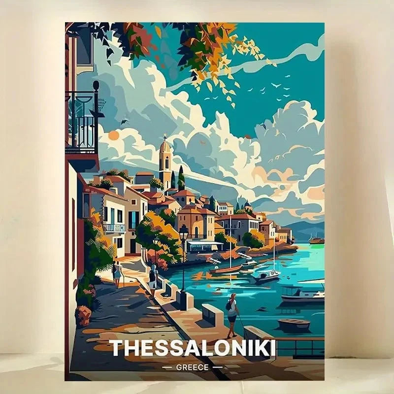 Greek Thessaloniki Greece Coastal Town Travel Poster Print Wall Art - Bella Home Decor