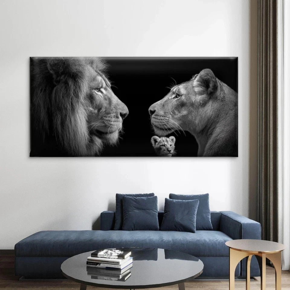 Lioness & Cub Wall Art Canvas Office Home Room Framed 120x60cm