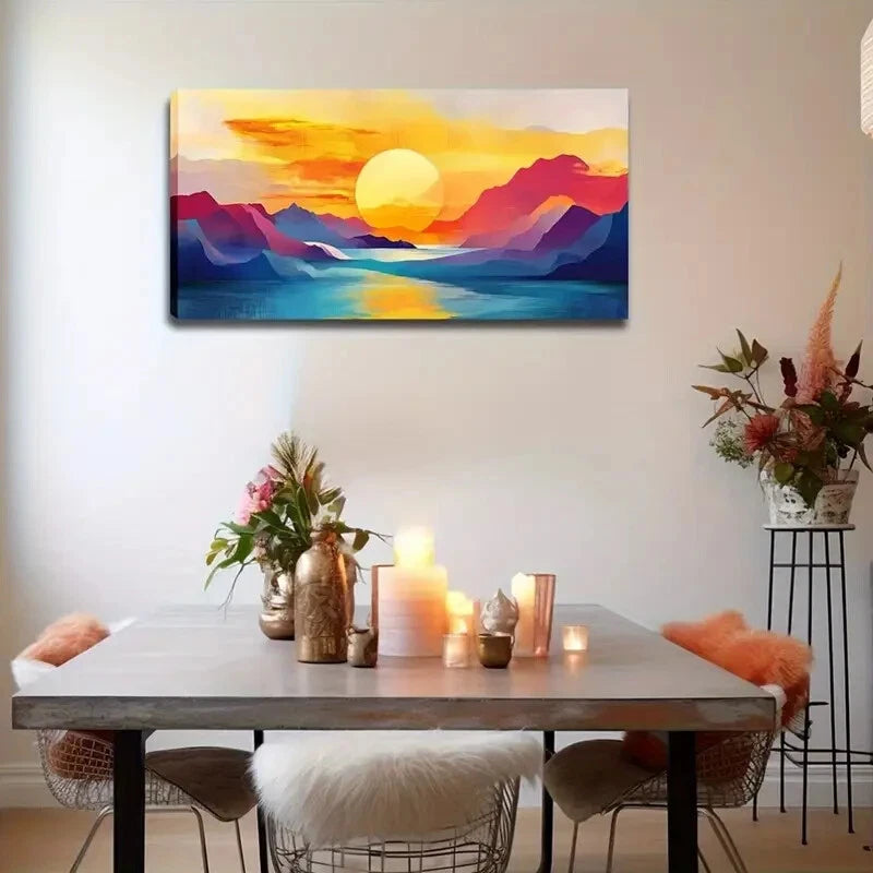 Vibrant Sunset Mountain Lands Wall Art Canvas Office Home Room Framed 120x60cm - Bella Home Decor