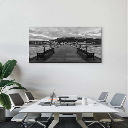 Black and White Coastal Pier At Sea Wall Art Canvas Office Home Framed 120x60cm