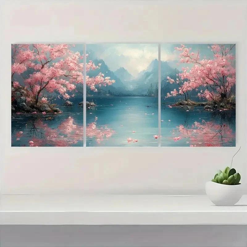 3pcs  Japanese-Inspired Cherry Blossom  QW  Wall Art Set Canvas Framed 50x70cm - High Quality Print 100% Australian Made Wall Canvas Ready to Hang - Bella Home Decor