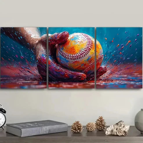 3pcs Vibrant Baseball Wall Art Set Canvas Unframed - High Quality Print 100% Australian Made Wall Canvas - Bella Home Decor