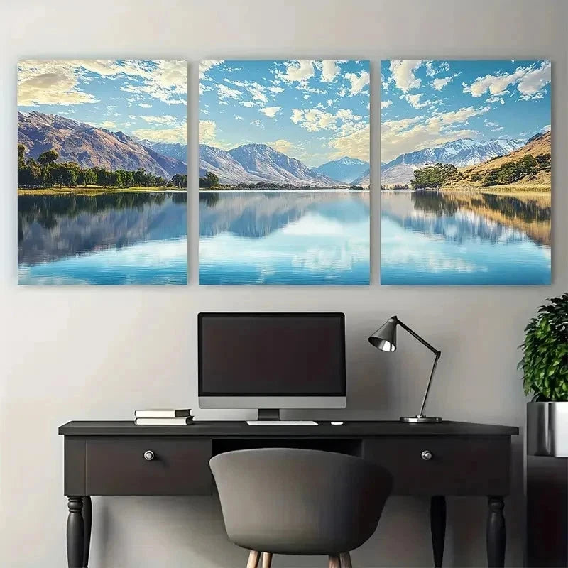 3pcs Serene Mountain & Lake Scenery Perfect Wall Art Set Canvas Framed 50x70cm - High Quality Print 100% Australian Made Wall Canvas Ready to Hang