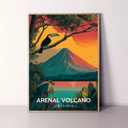 Arenal Volcano Costa Rica Vibrant Tropical Sunset Travel Poster Print Wall Art