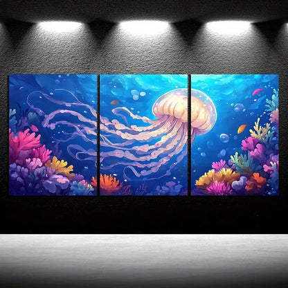 3pcs Jellyfish in The Ocean Sea Animals Metal Print Ready to Hang Art