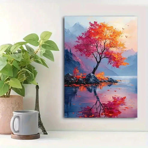 Beautiful Minimalist Vibrant Autumn Landscape 60x90cm Metal Print Ready to Hang