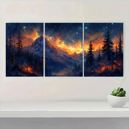 3pcs Starry Night Landscape  Midnight Summit Z    Wall Art Set Canvas Framed 50x70cm - High Quality Print 100% Australian Made Wall Canvas Ready to Hang