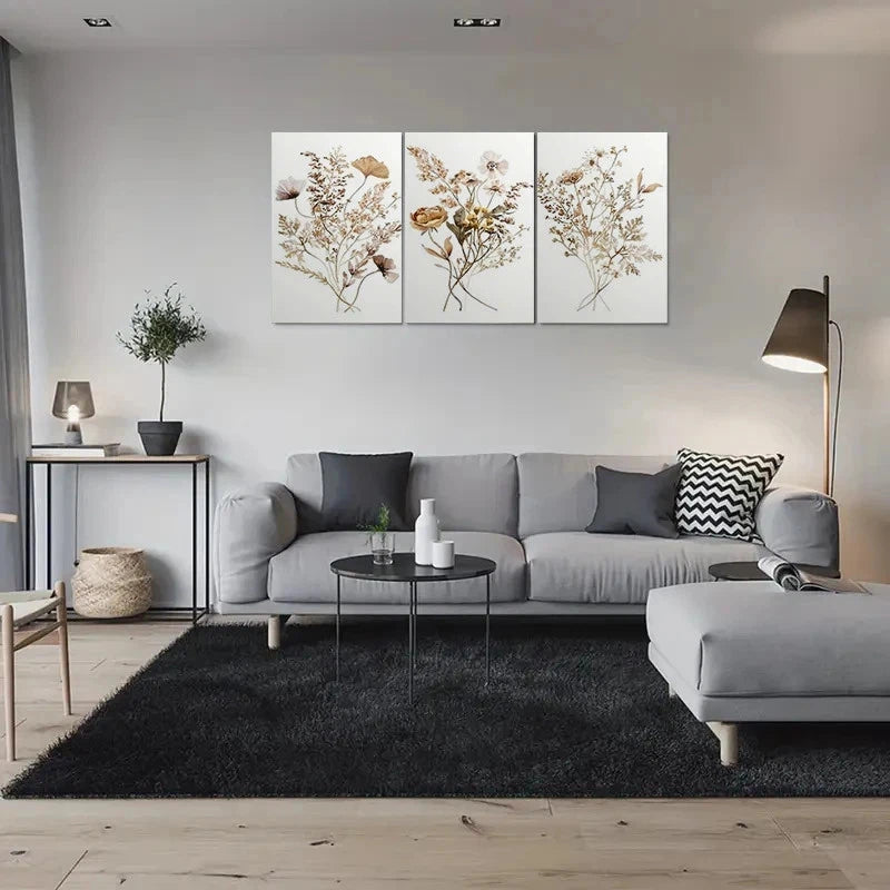 3pcs Neutral Tones Botanical Floral Metal Print Ready to Hang Art