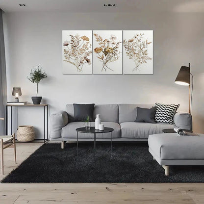 3pcs Neutral Tones Botanical Floral Metal Print Ready to Hang Art