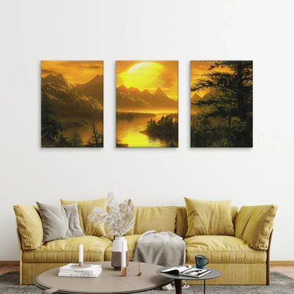 3pcs Golden Hour Mountain Lake Landscape Painting Wall Art Set Canvas Framed 40x60cm - High Quality Print 100% Australian Made Wall Canvas Ready to Hang
