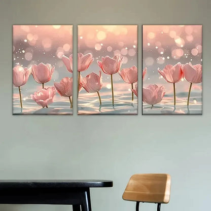 3pcs Series of three pictures of pink flowers Wall Art Set Canvas Framed 40x60cm - High Quality Print 100% Australian Made Wall Canvas Ready to Hang - Bella Home Decor