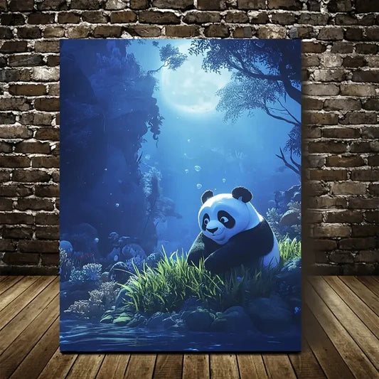 Whimsical Panda Underwater Scene With Coral Painting 40x60cm Metal Print Ready to Hang - Bella Home Decor