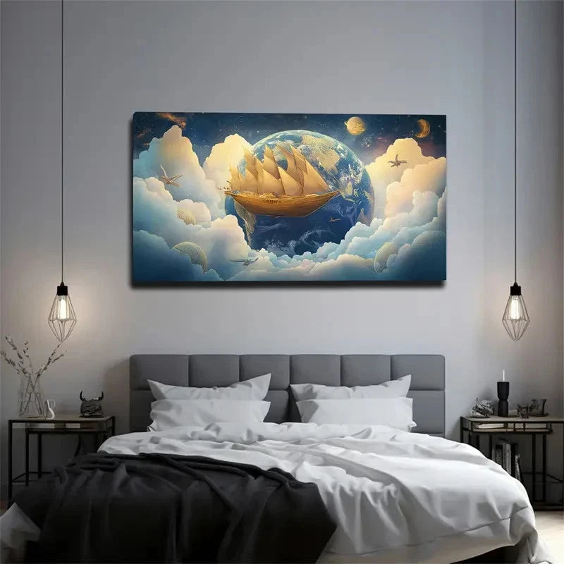 Floating Sailboat Beautiful Wall Art Canvas Office Home Room Framed 120x60cm