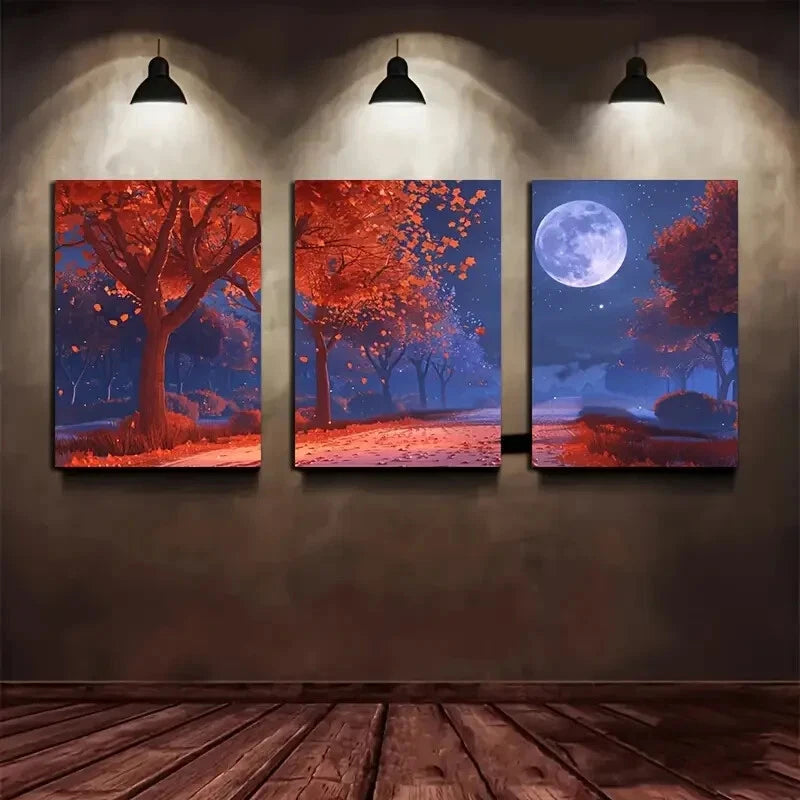 3pcs Beige and Gray Mountain Forest Metal Print Ready to Hang Art - Bella Home Decor