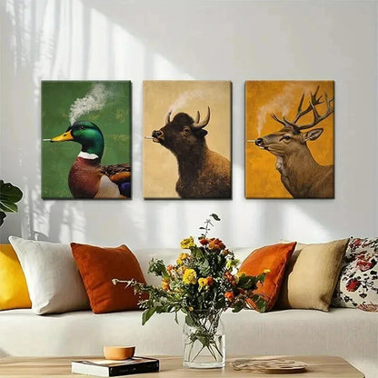 3pcs Vintage Animal Retro Style Triptych Perfect Wall Art Set Canvas Framed 50x70cm - High Quality Print 100% Australian Made Wall Canvas Ready to Hang