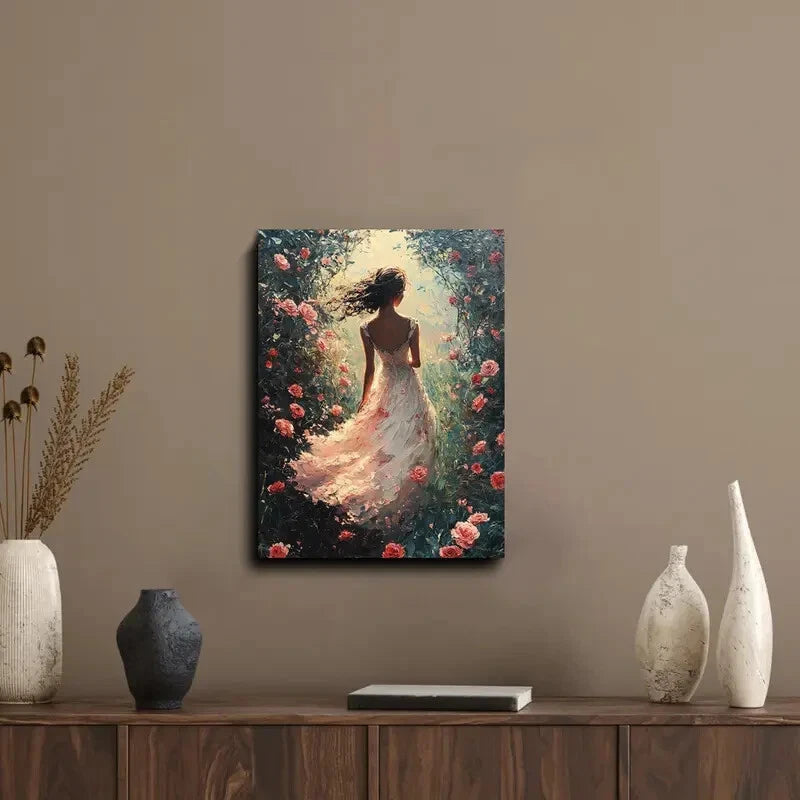 Enchanted Rose Garden Princess Painting 40x60cm Metal Print Ready to Hang - Bella Home Decor