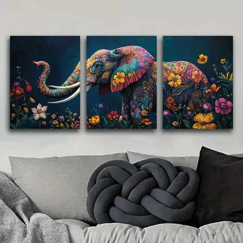 3pcs Vibrant Elephant Colorful Art Perfect Wall Art Set Canvas Unframed - High Quality Print 100% Australian Made Wall Canvas