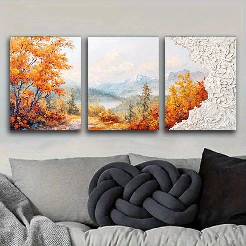 3pcs Autumn Landscape With Mountains Metal Print Ready to Hang Art - Bella Home Decor