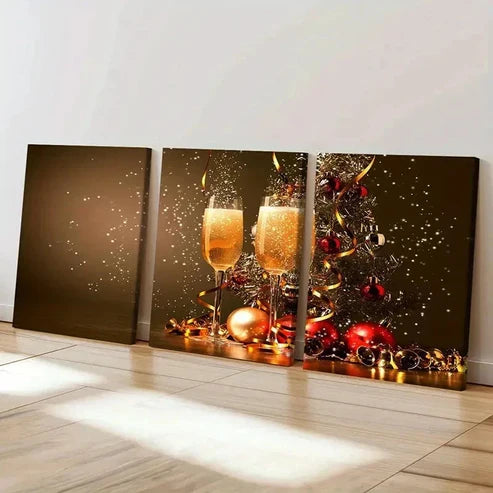 3pcs Champagne At Fashion New Year Party Wall Art Set Canvas Unframed - High Quality Print 100% Australian Made Wall Canvas - Bella Home Decor