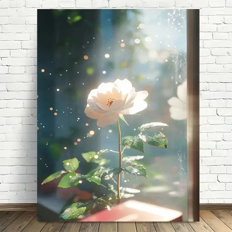 Beautiful Garden Rose White Rose & Green Leaves 40x60cm Metal Print Ready to Hang