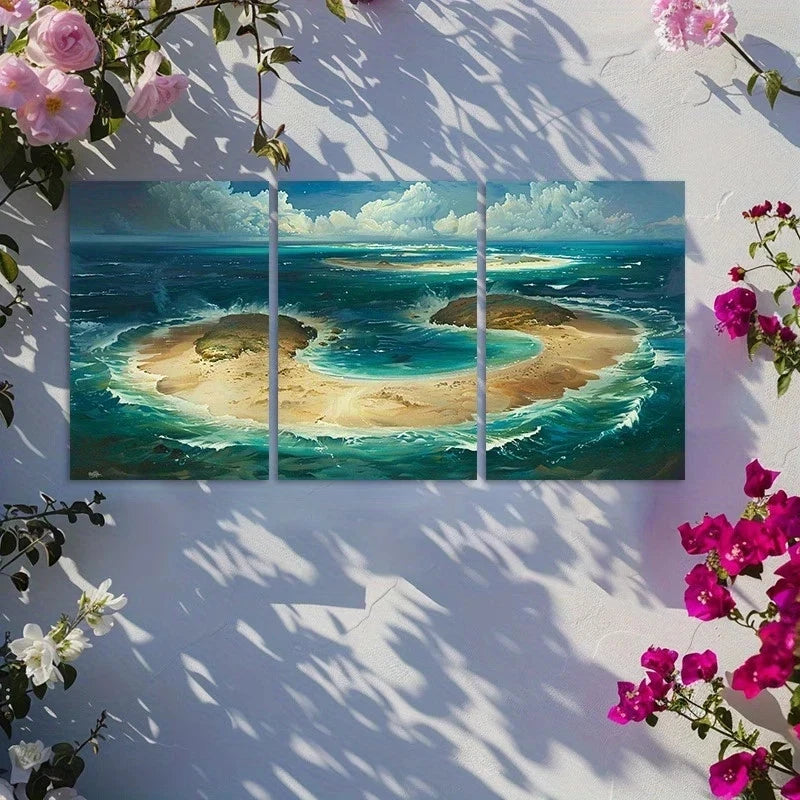 3pcs Hawaiian Island Aerial View Metal Print Ready to Hang Art