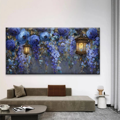 Blue Wisteria Flower Lantern Wall Art Canvas Office Home Room Framed 120x60cm