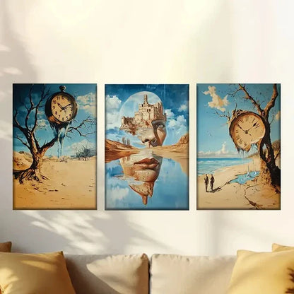 3pcs Surreal style, with melted clocks & Women Wall Art Set Canvas Unframed - High Quality Print 100% Australian Made Wall Canvas