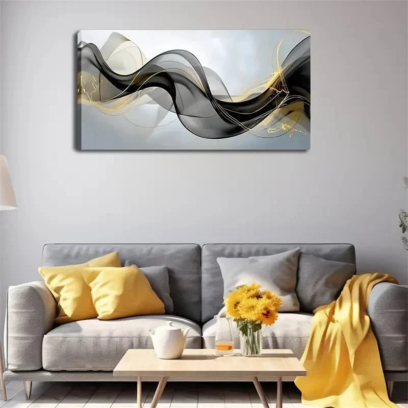 Modern Minimalist Golden Wall Art canvas office home room framed 120x60cm - Bella Home Decor