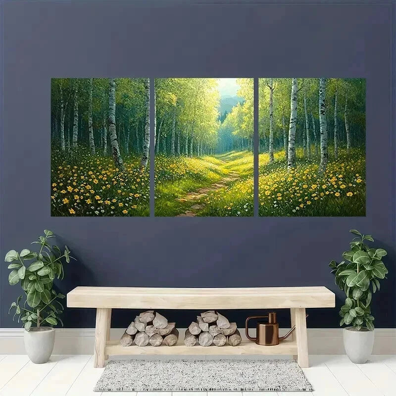 3pcs Serene Forest & Wildflower Scenery Wall Art Set Canvas Framed 50x70cm - High Quality Print 100% Australian Made Wall Canvas Ready to Hang - Bella Home Decor