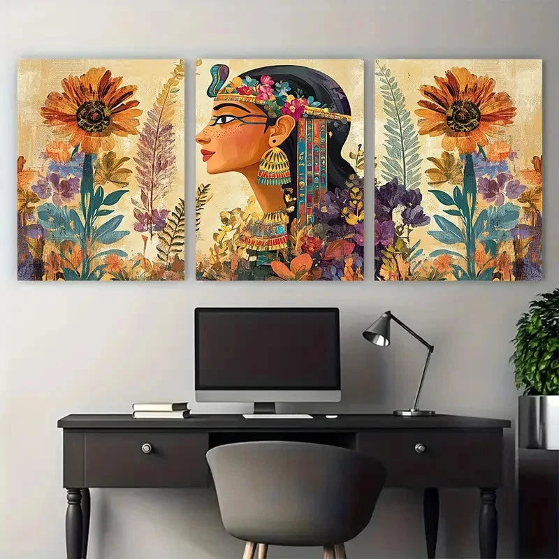 3pcs Vintage Egyptian Aesthetic Egypt Perfect Wall Art Set Canvas Framed 40x60cm - High Quality Print 100% Australian Made Wall Canvas Ready to Hang - Bella Home Decor