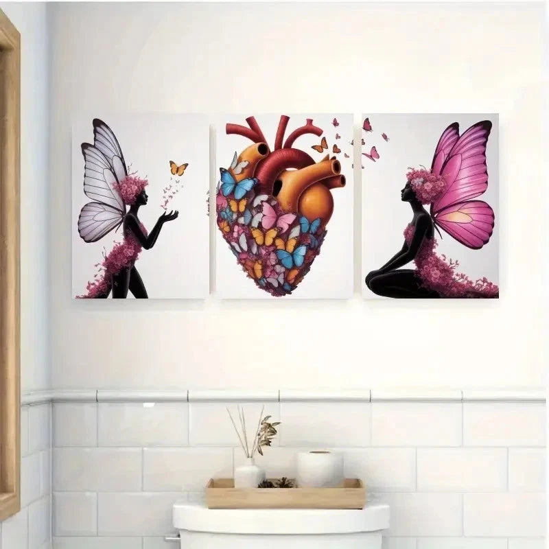 3pcs Butterfly Fairy Fantasy Illustration Metal Print Ready to Hang Art - Bella Home Decor
