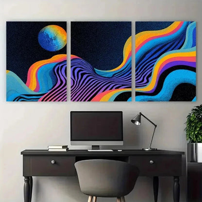 3pcs Maximalist Western Retro Disco Perfect Wall Art Set Canvas Framed 50x70cm - High Quality Print 100% Australian Made Wall Canvas Ready to Hang