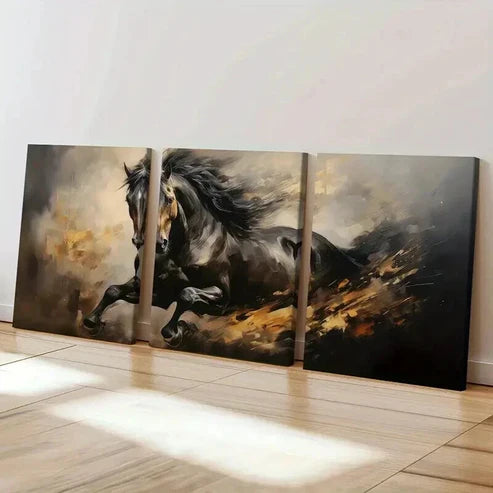 3pcs Dynamic Horse Abstract Animal Wall Art Canvas Unframed - High Quality Print 100% Australian Made Wall Canvas