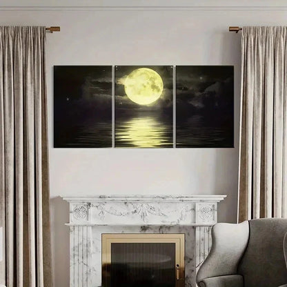3pcs Full Moon Ocean Natural Landscape Wall Art Set Canvas Framed 60x90cm - High Quality Print 100% Australian Made Wall Canvas Ready to Hang - Bella Home Decor