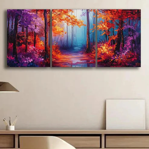 3pcs Autumn Forest Colorful Nature Perfect Wall Art Set Canvas Unframed - High Quality Print 100% Australian Made Wall Canvas - Bella Home Decor