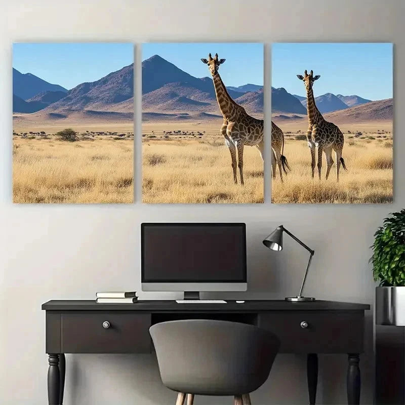 3pcs Namibia Safari Wildlife Nature Perfect Wall Art Set Canvas Framed 50x70cm - High Quality Print 100% Australian Made Wall Canvas Ready to Hang