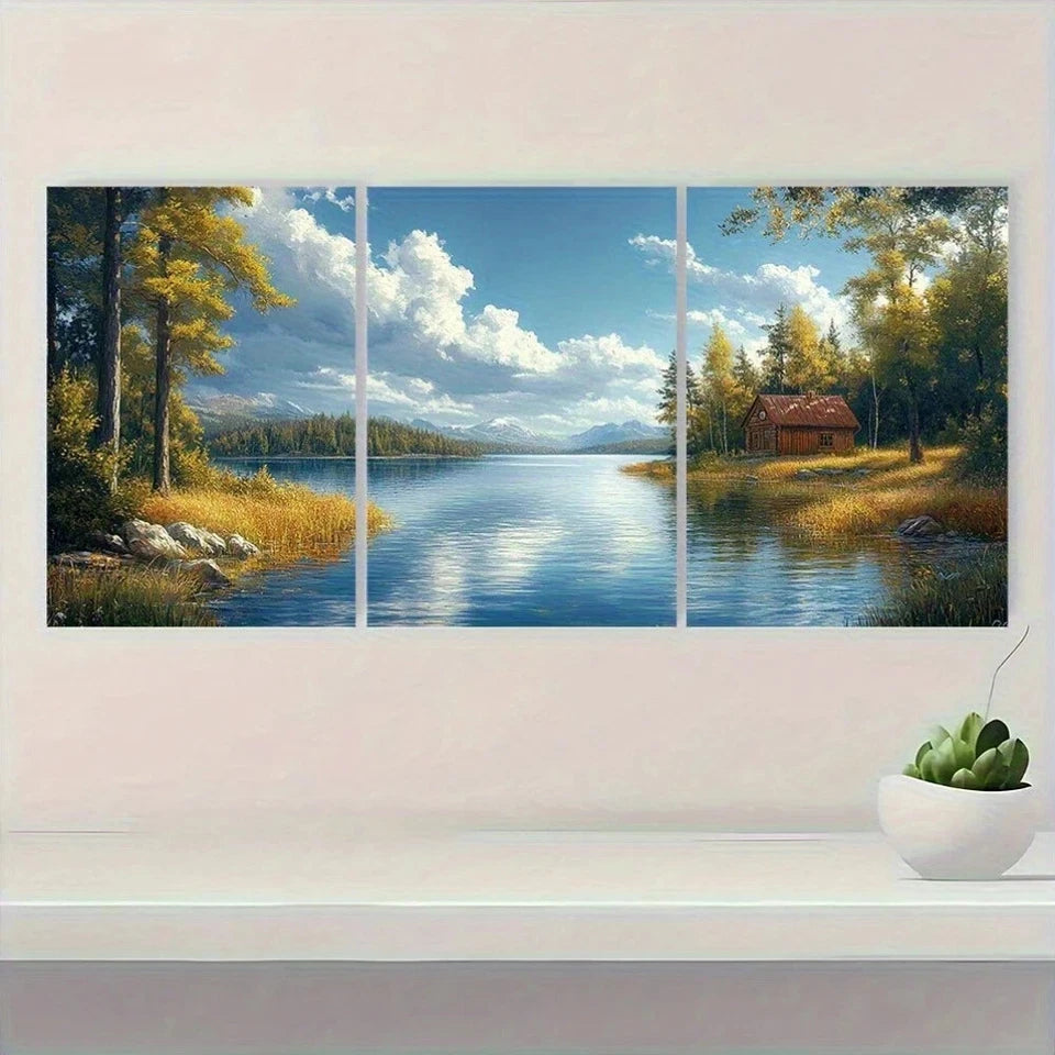 3pcs Faribault Beautiful Lake Painting Metal Print Ready to Hang Art - Bella Home Decor