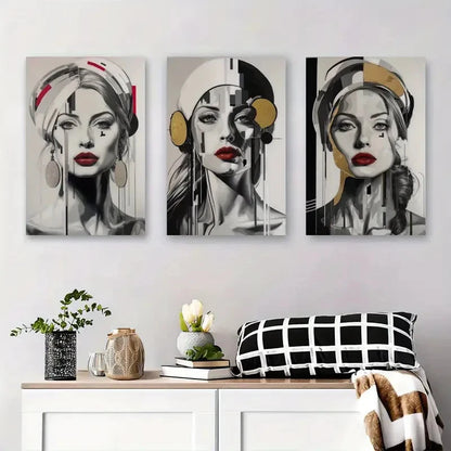 3pcs Elegant Women with Bold Red  Wall Art Set Canvas Framed 40x60cm - High Quality Print 100% Australian Made Wall Canvas Ready to Hang