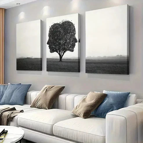 3 PCS Silhouette Tree In Head Triptych Wall Art Set Canvas Unframed - High Quality Print 100% Australian Made Wall Canvas