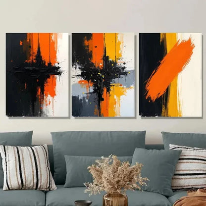 3pcs Abstract Vibrant Orange & Black White Wall Art Set Wall Art Canvas Unframed – High Quality Print 100% Australian Made Wall Canvas - Bella Home Decor