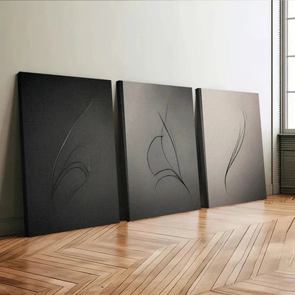 3pcs Art tryptic trendy Abstract Gray Black Line Wall Art Set Canvas Unframed - High Quality Print 100% Australian Made Wall Canvas - Bella Home Decor