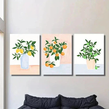 3pcs Plant Arrangement with Lemons & Oranges Wall Art Canvas Unframed - High Quality Print 100% Australian Made Wall Canvas