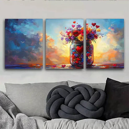 3pcs Vibrant Floral Jar Colorful Sunset Bouquet Wall Art Canvas Unframed - High Quality Print 100% Australian Made Wall Canvas