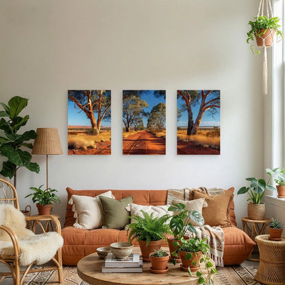 3pcs Australian Outback Red Dirt Track Wall Art Set Canvas Framed 40x60cm - High Quality Print 100% Australian Made Wall Canvas Ready to Hang